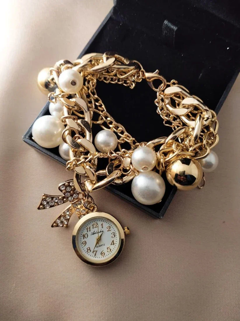 Golden Pearls Bracelet Watch