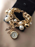 Golden Pearls Bracelet Watch