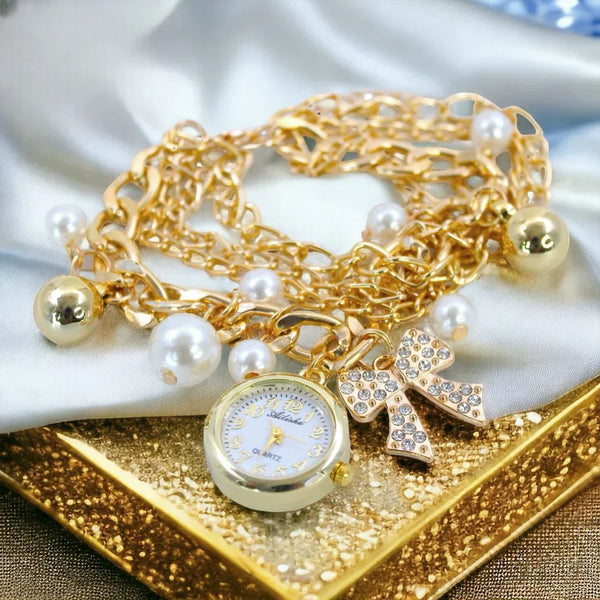 Golden Pearls Bracelet Watch