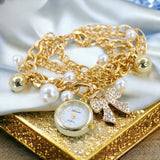 Golden Pearls Bracelet Watch